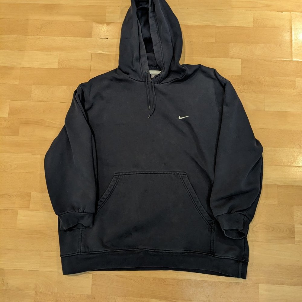 Vintage Y2K Nike Silver Bar Navy Heavyweight Hoodie - XXL